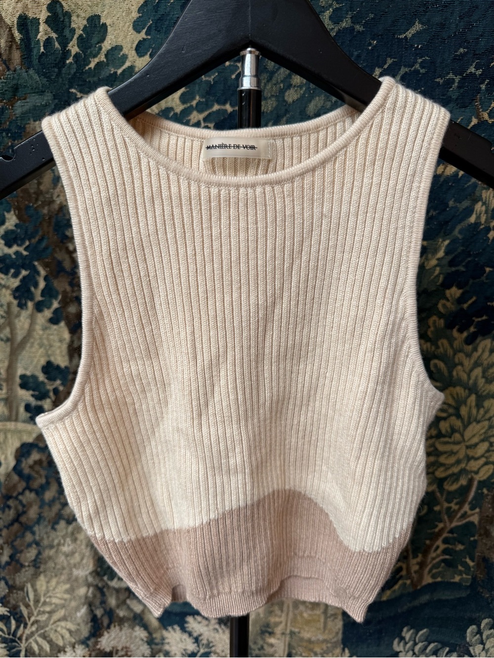 Ribbed Knit Sleeveless Top in Cream and Blush